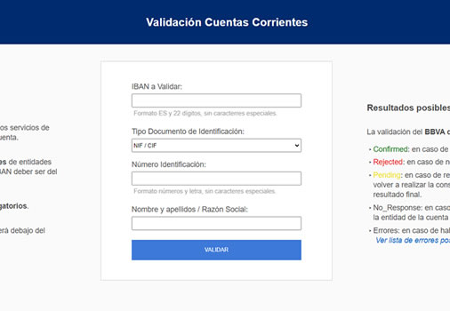 API validación cuentas