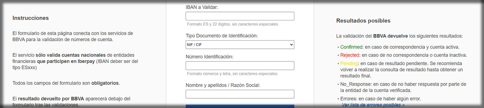 Integración API banco para validar números de cuenta